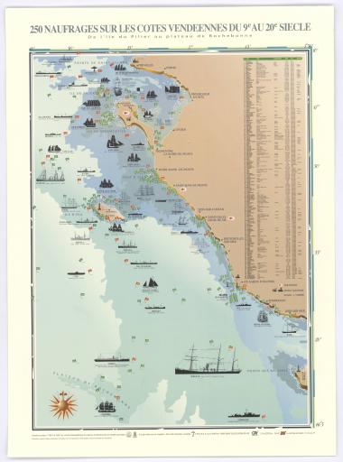 250 naufrages sur les côtes vendéennes du 9e au 20e siècle, de l'île du Pilier au plateau de Rochebonne / conception Point G, La Mothe-Achard.
